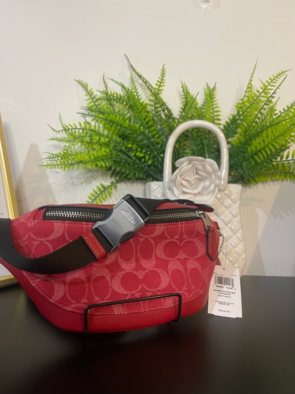 Coach Red Signature Canvas & Leather Crossbody Belt Bag